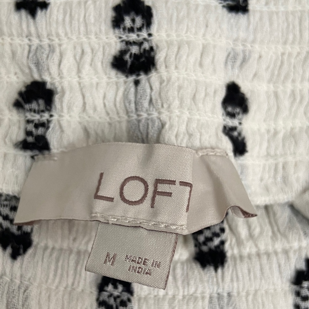 Loft White  and Black Patterned Women's Top - Picture 2 of 10